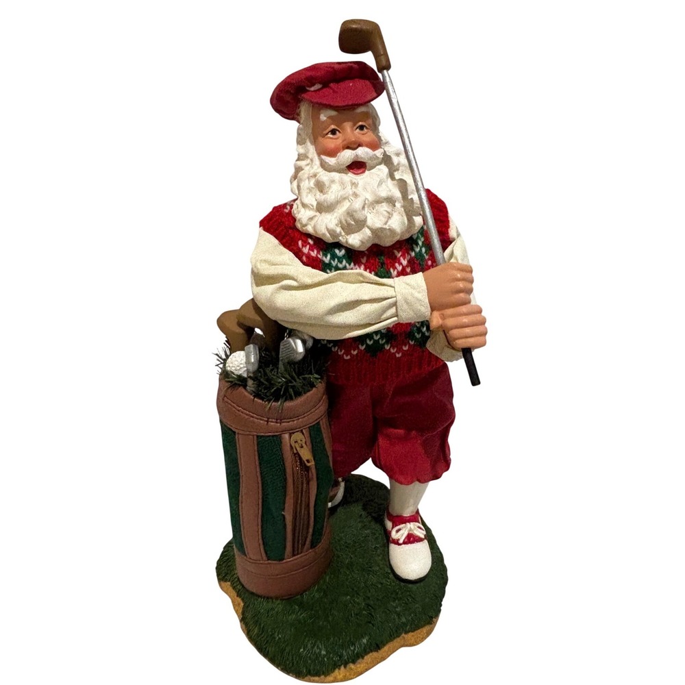 Holiday Lane Vintage Golfing Santa Claus Statue Argyle Sweater 12" Paper Mache
